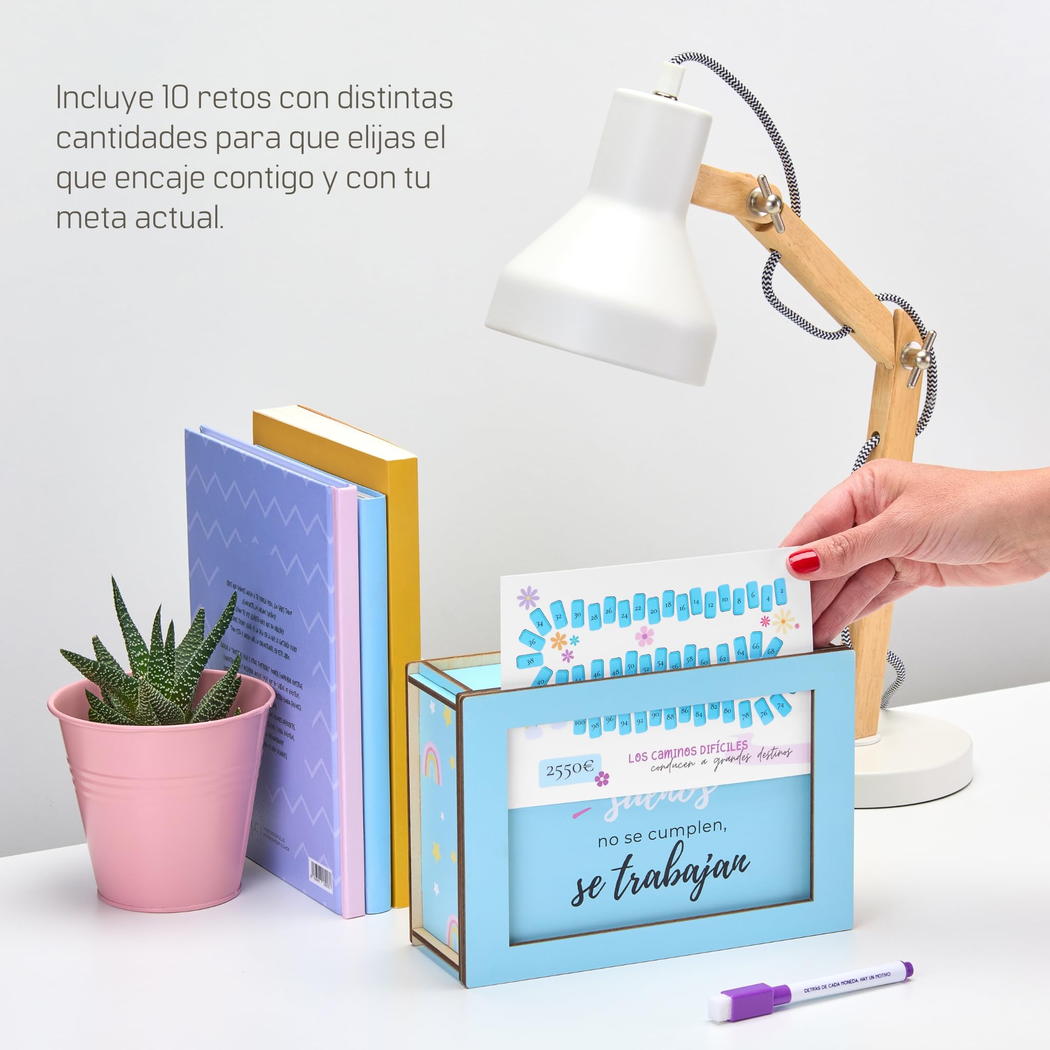 WHEN PIGS FLY - Hucha Ahorro Reutilizable (Azul) | Huchas de Dinero para Adultos Y Niños - Alcancia para Adultos con Retos de Ahorro Plastificadosv