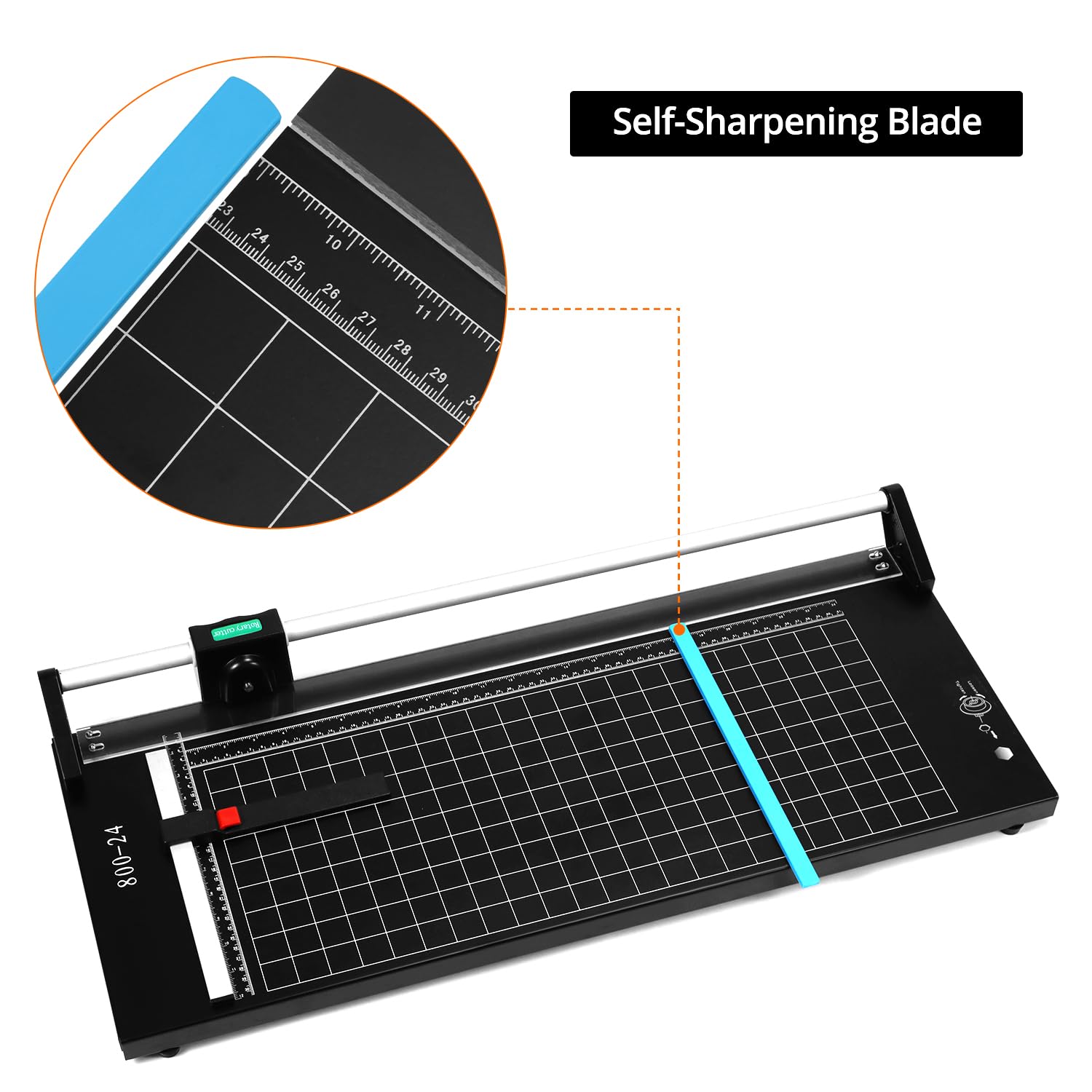QWORK Recortadora de papel giratoria manual de precisión de 24 pulgadas con rejillas preimpresas, diseño de autoafilado