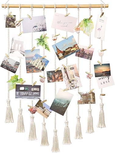 Mkono - Expositor de fotos para colgar en la pared, diseño de macramé, decoración boho para el hogar, decoración para apartamento, dormitorio, sala