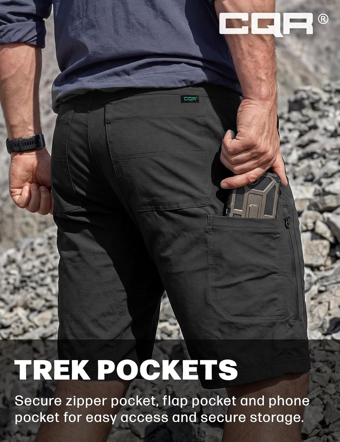 CQR Men's Quick Dry Stretch Hiking Cargo Shorts, Lightweight Water Resistant Tactical Casual, Golf & Outdoor with Pockets