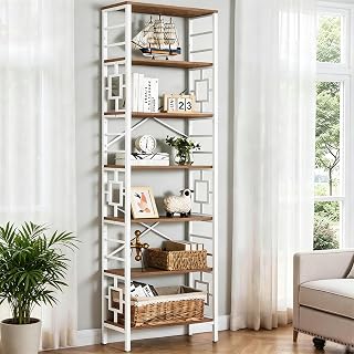 HOMISSUE Bookcase,7-Tier Tall Bookshelf Metal Bookcase and Bookshelves, Free Standing Storage Modern Bookshelf for Home Office Living Room and Bedroom, White