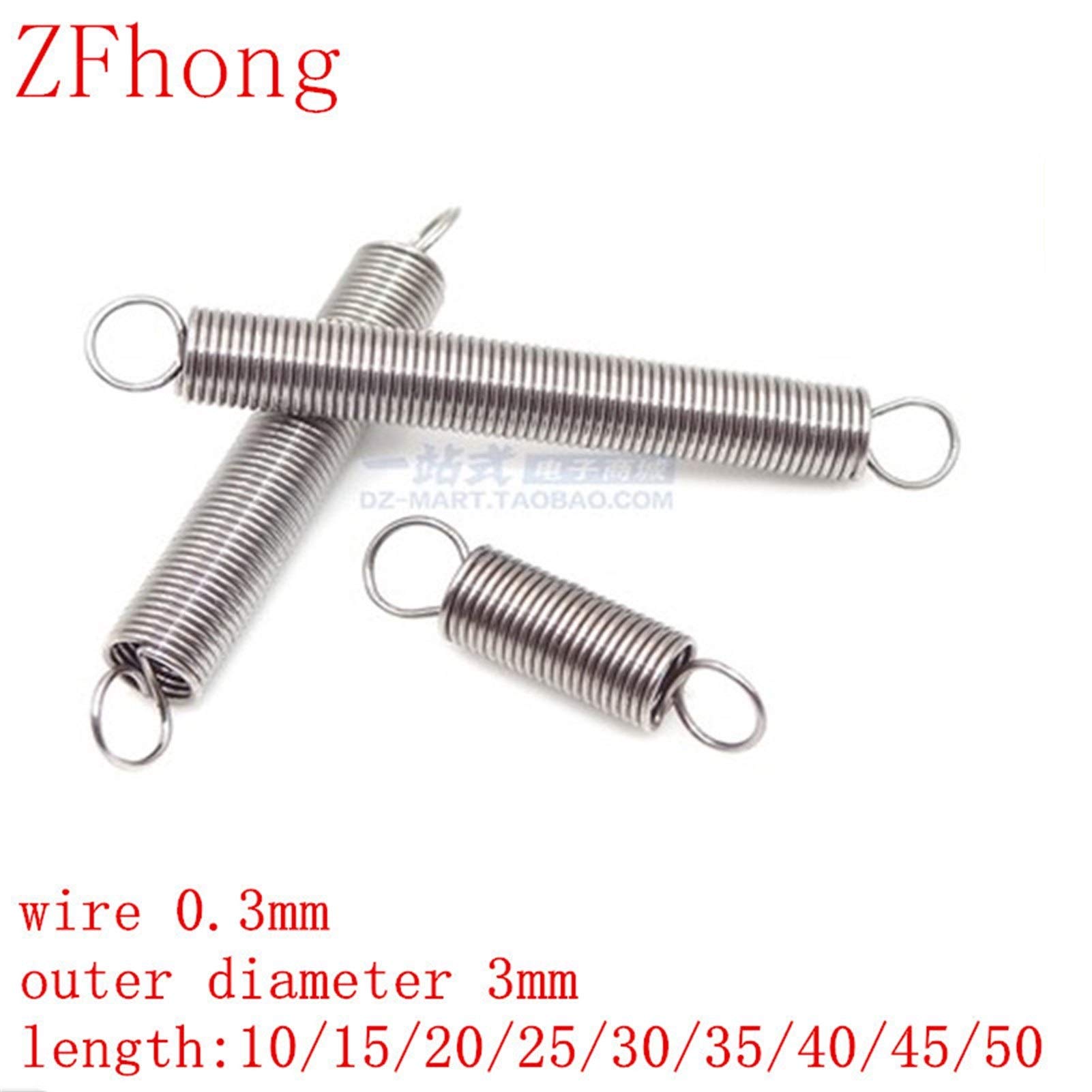 Extended Compressed Spring, Tension Spring,10Pcs, Steel Dual Hook Small Hardware Accessories Wire Dia 0.3mm Outer Dia 3mm Length 10-50mm,Machinery Parts (NO.1579)(30mm)