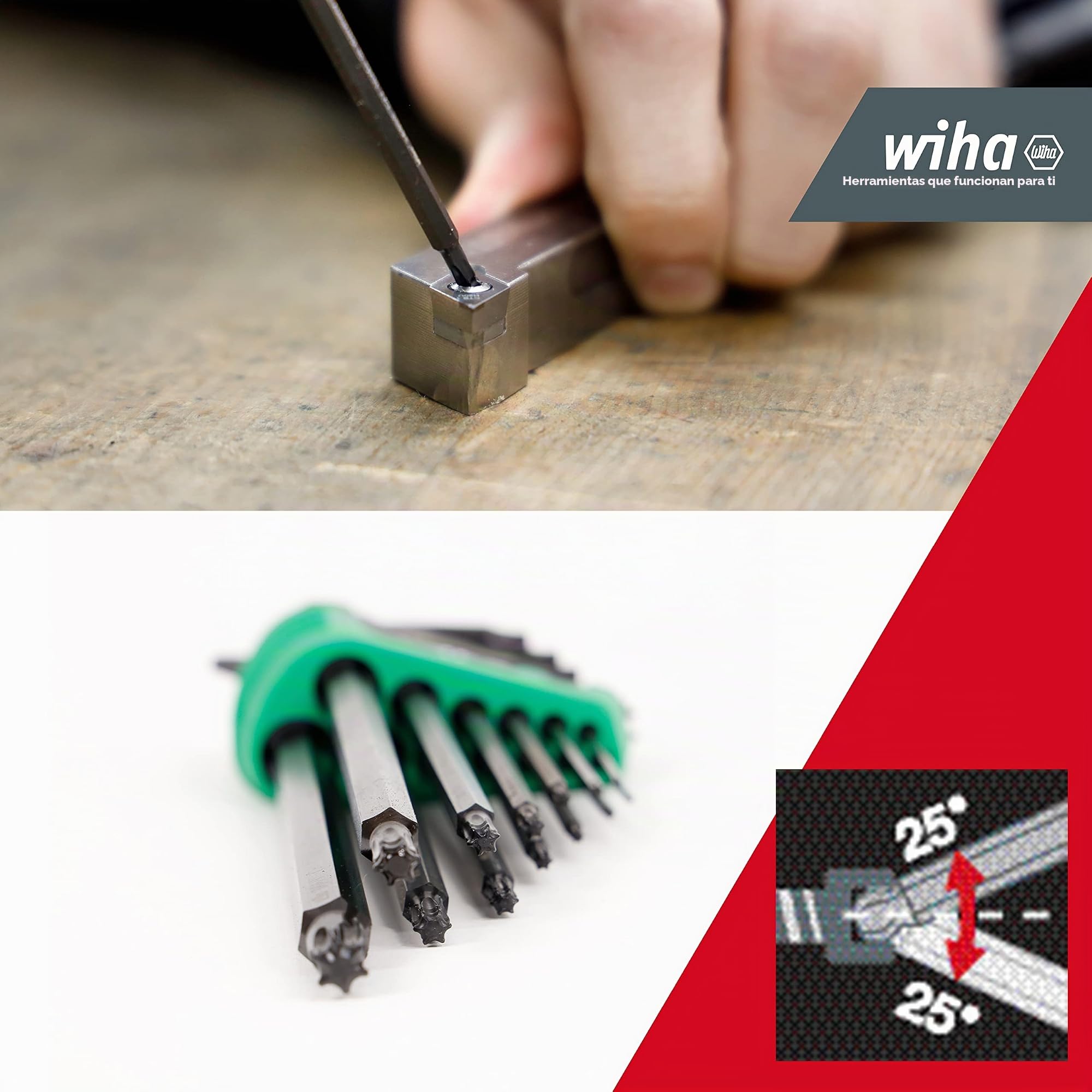 WIHA Juego de llaves Allen en soporte ErgoStar TORX® con cabeza esférica, de 14 unid., acabado en oxidación negra (43847)