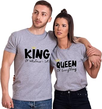 King Queen T-Shirt for Him and Her Husband Wife Couple T-Shirt Valentine Day Newlywed 1 Piece