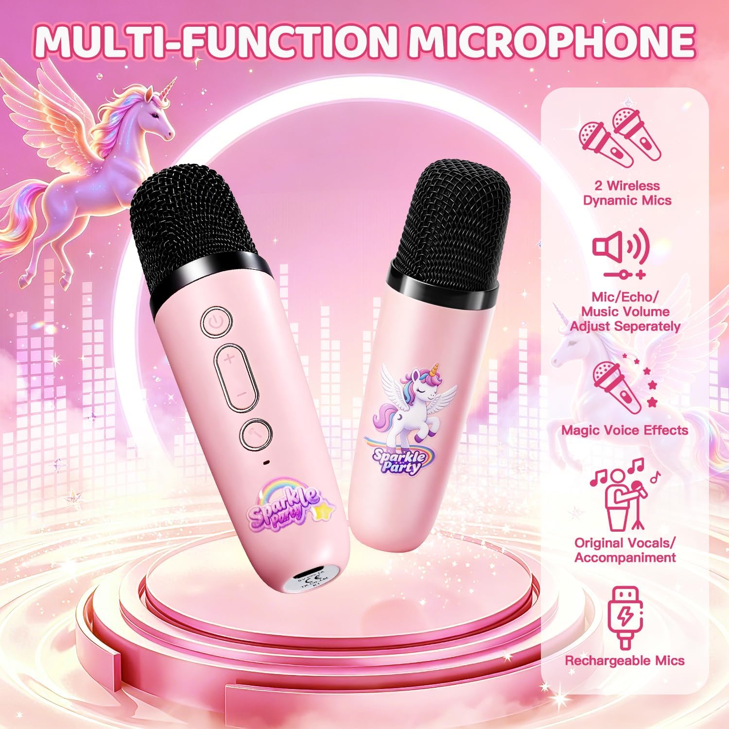 Karaoke Machine for Kids, Portable Mini Speaker with 2 Wireless Microphones Kids Gifts for Girls Outdoor Speakers image 4