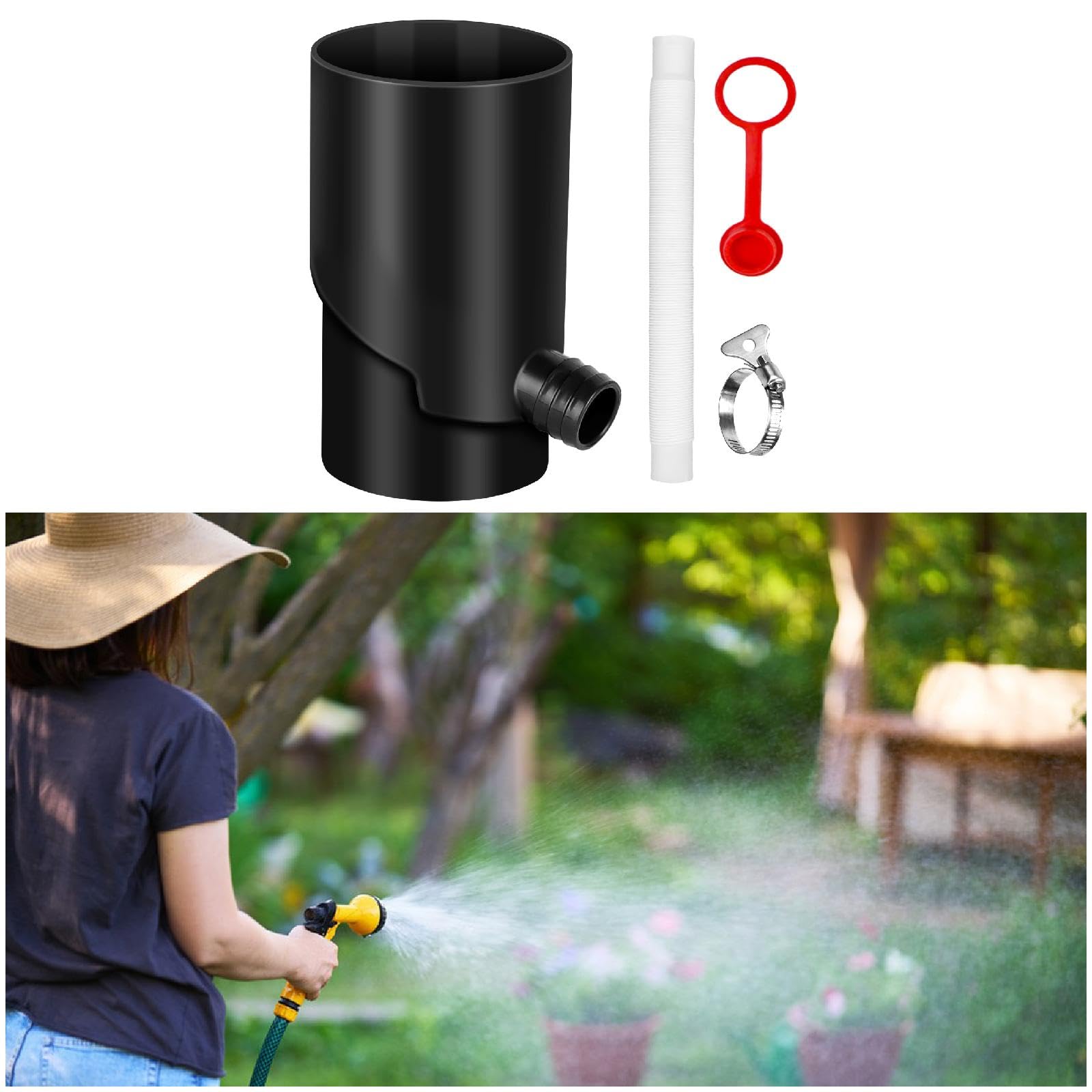 Deviatore per, di Raccolta dell'Acqua Piovana, Deviatore per Barile di Pioggia, Deviatore per Acqua Piovana per Giardino, Prato, Nero, 10 cm