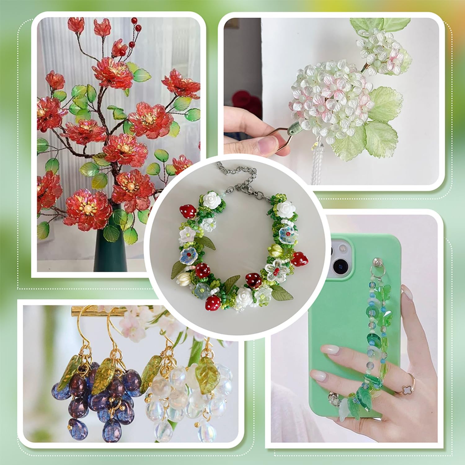 PH PandaHall 100pcs Green Flower Beads, Transparent Leaf Bead Charms, 15x15x2mm Frosted Leaves Pendants with 1.5mm Hole for DIY Earrings Pendants Bracelets Jewelry Making Spring Crafts Decor - Image 6