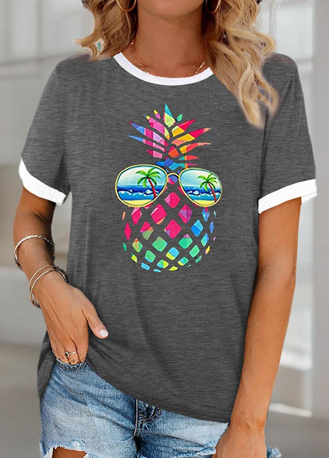 YEXIPO Graphic Tees for Women Short Sleeve Summer Tops Funny Letter Printed Loose Casual T Shirts - Image 4