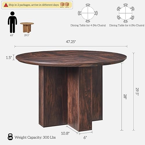 Miniatura 2 de OKD Mesa de comedor redonda de 47 pulgadas para 4-6, mesa de comedor moderna orgánica con borde de mesa grueso, base de pedestal cruzado, mesas de