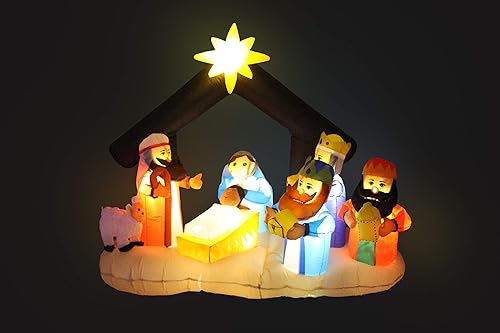 Miniatura 5 de Pesebre inflable de Navidad de 6 pies de largo con decoración de tres reyes