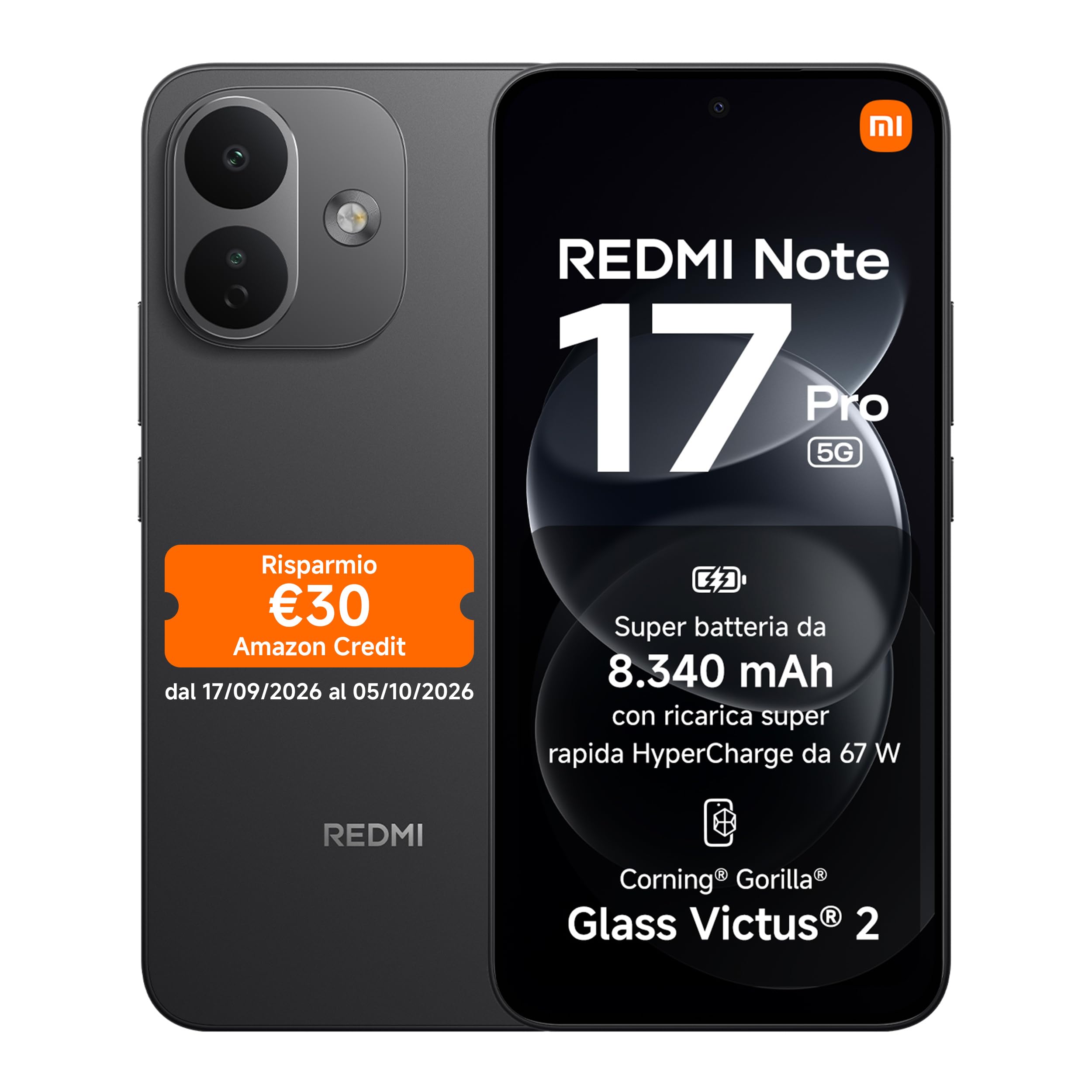 REDMI Note 17 Pro 5G, Smartphone 12+256GB, Black, Batteria da 8340 mAh | Fotocamera OIS 50MP, HyperCharge 67W, Snapdragon®6s Gen4, Display Flagship Alta Luminosità 3500nit, Protezione Occhi, HyperAI