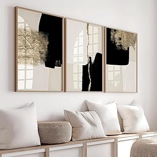 Black and Gold Abstract Canvas Wall Art Minimalist Geometric Poster Prin...