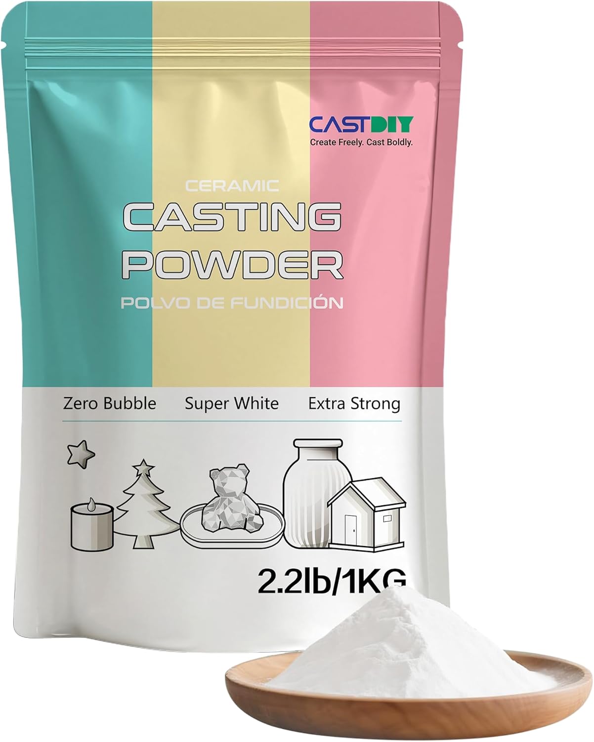 Polvo de fundición de 2.2 lbs, cero burbujas, súper blanco, súper duro, inodoro, polvo de yeso para moldes de silicona, 30 minutos desmoldado,