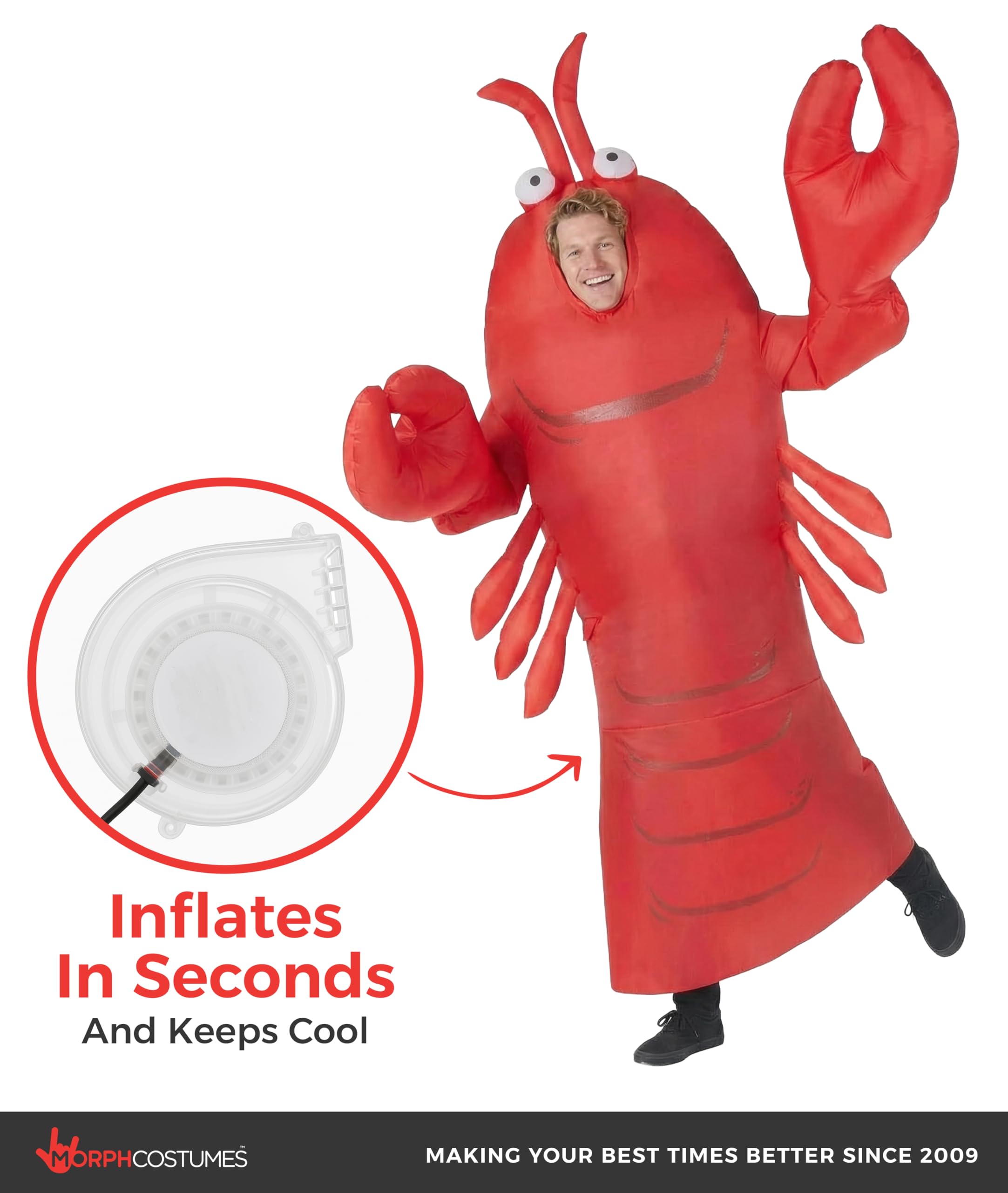 Morph Aufblasbares Hummer Kostüm für Erwachsene, lustiges Lobster Meeresbewohner Karneval Fasching Halloween Kostüm – Tierkostüm für Erwachsene