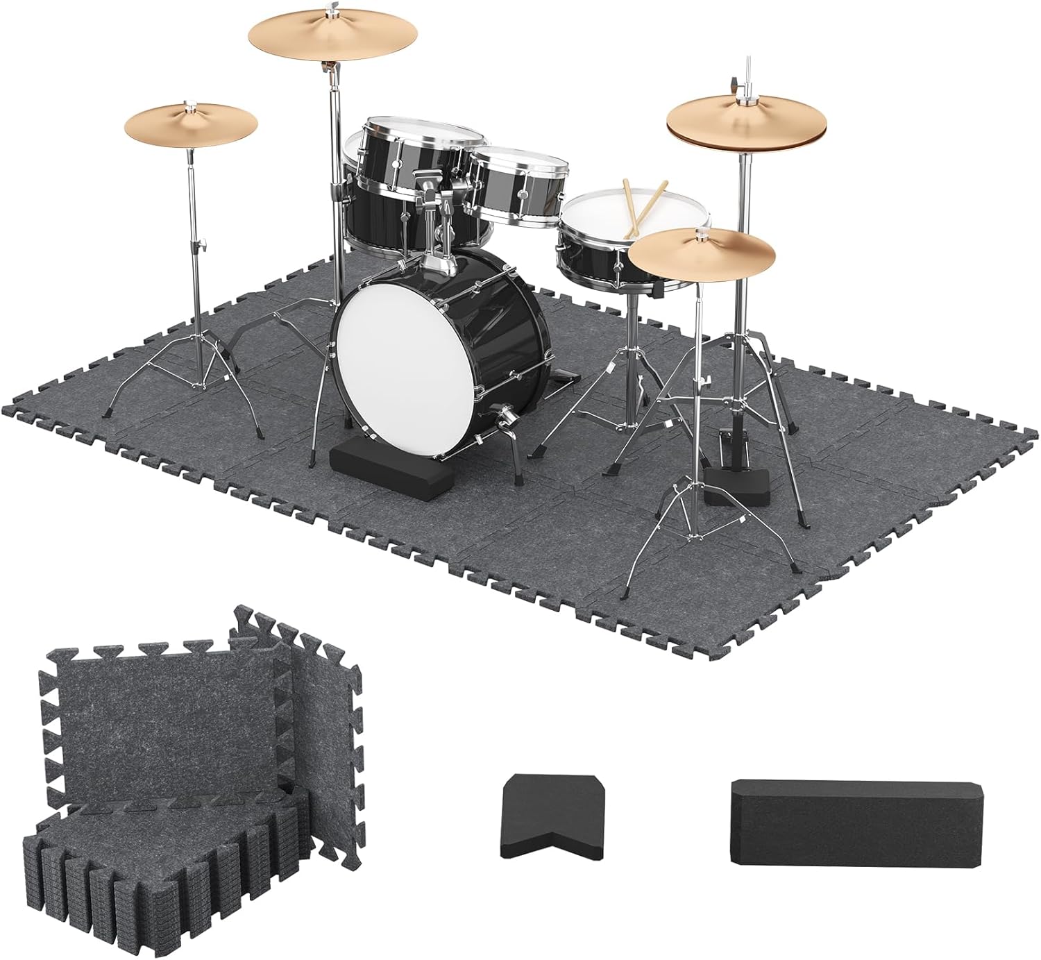 TONOR Drum Mat Set, 18PCS, Each 15.8'' x 11.8'' x 0.35'', Soundproof Carpet with Non-Slip Bottom, Thick Sound Absorbing Panel for Electric Drum Set, with Bass Anchor, Large