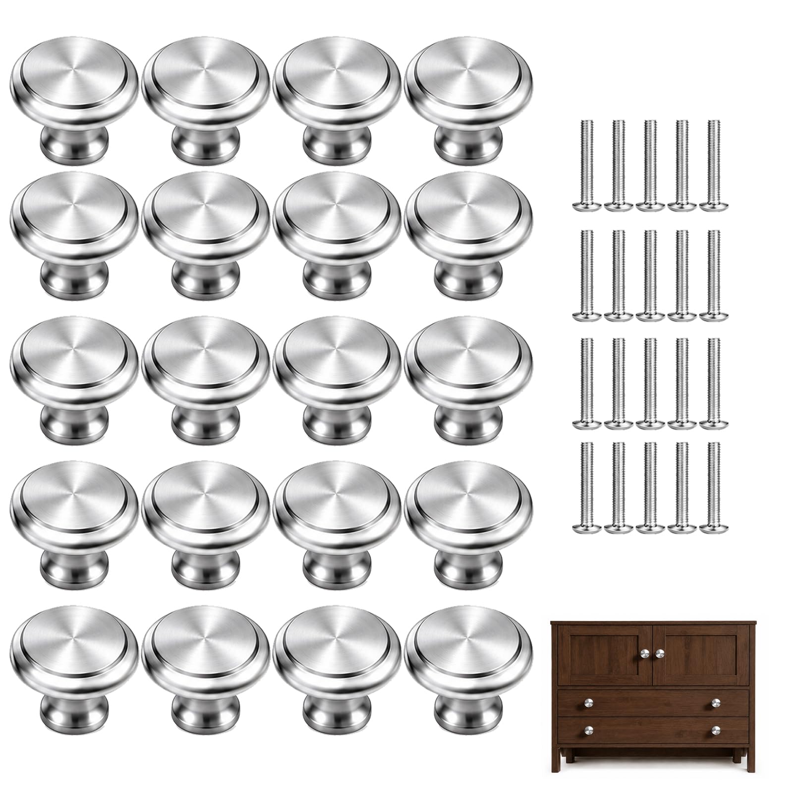GYTFOG 20PCS Kitchen Door Knobs and Handles for Cabinets and Drawers,Stainless Steel Cupboard Knobs,30mm Drawers Handles Pull Handle with Screws,Round Mushroom Drawer Pull Handles Furniture