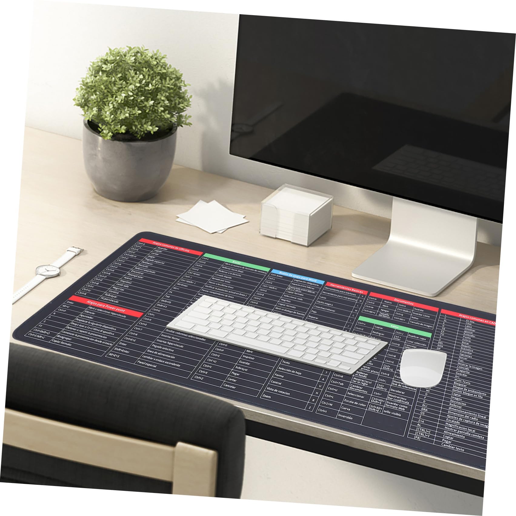 DOITOOL Mauspad mit Tastenkombinationen 300x800x3mm für Büro | Excel Spickzettel Schreibtischunterlage, Gaming Matte, Multifunktionales Computer Mauspad, Spanisch