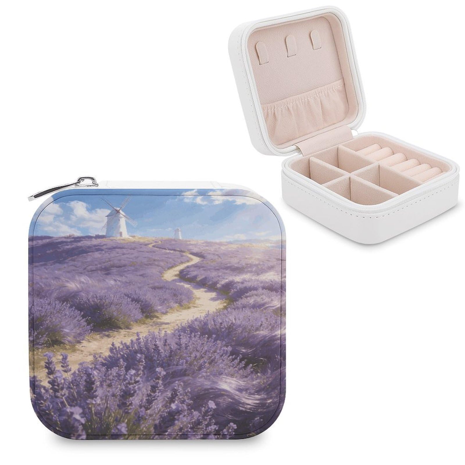 LZQPOEAS Provence Meadow Jewelry Box, PU Patterned Storage Case, Portable Travel Jewelry Organizer Box for Storing Rings, Pendants, Earrings, Necklaces, And Women's Specialized