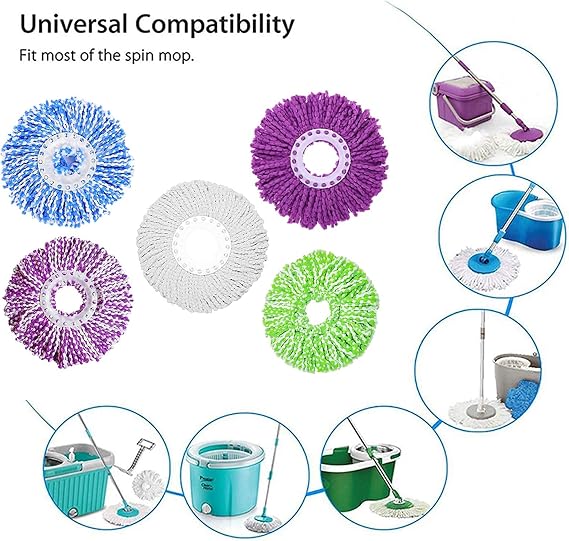 5 Replacement Mop Micro Head Refill for 360 Spin Magic Mop-Microfiber Replacement Mop Head-Round Shape Standard Size