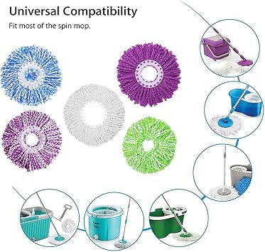 5 Replacement Mop Micro Head Refill for 360 Spin Magic Mop-Microfiber Replacement Mop Head-Round Shape Standard Size