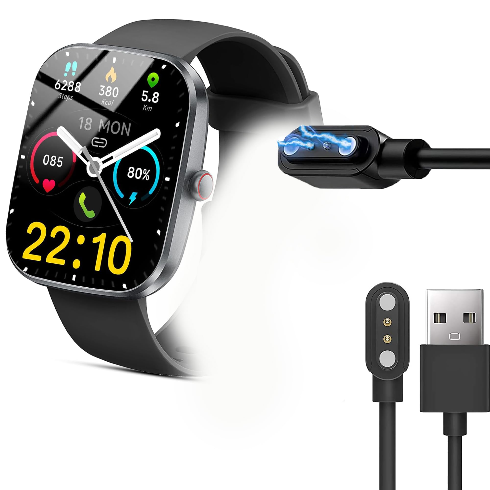 Compatible for Kuizil Smart Watch Charger, Magnetic USB Replacement Charging Cable Compatible with Kuizil T70 1.91 inches Smartwatch (Black, Compatible for Kuizil T70)