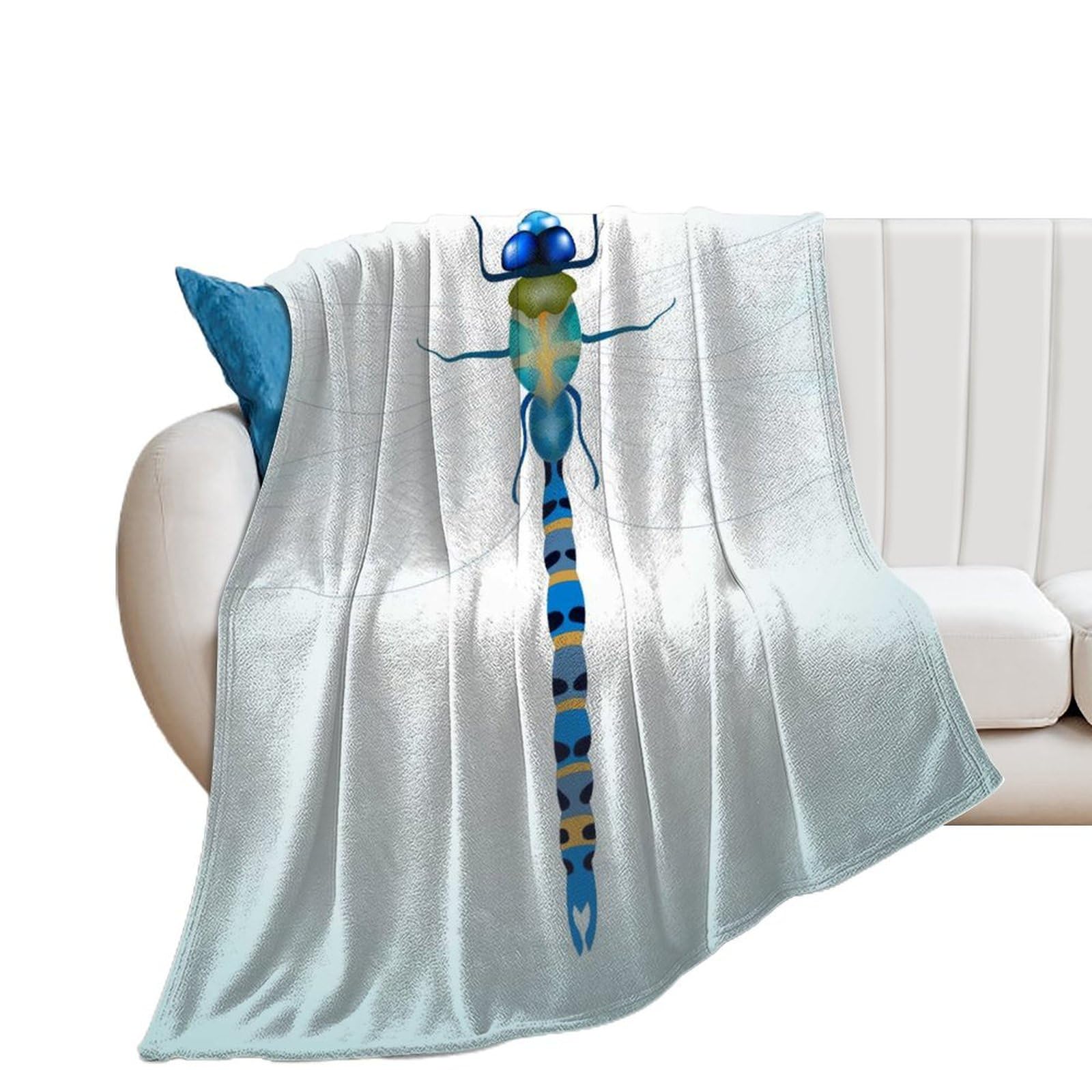 Couverture lit libellule bleue polaire anti-froid pour canapé salon et chambre
