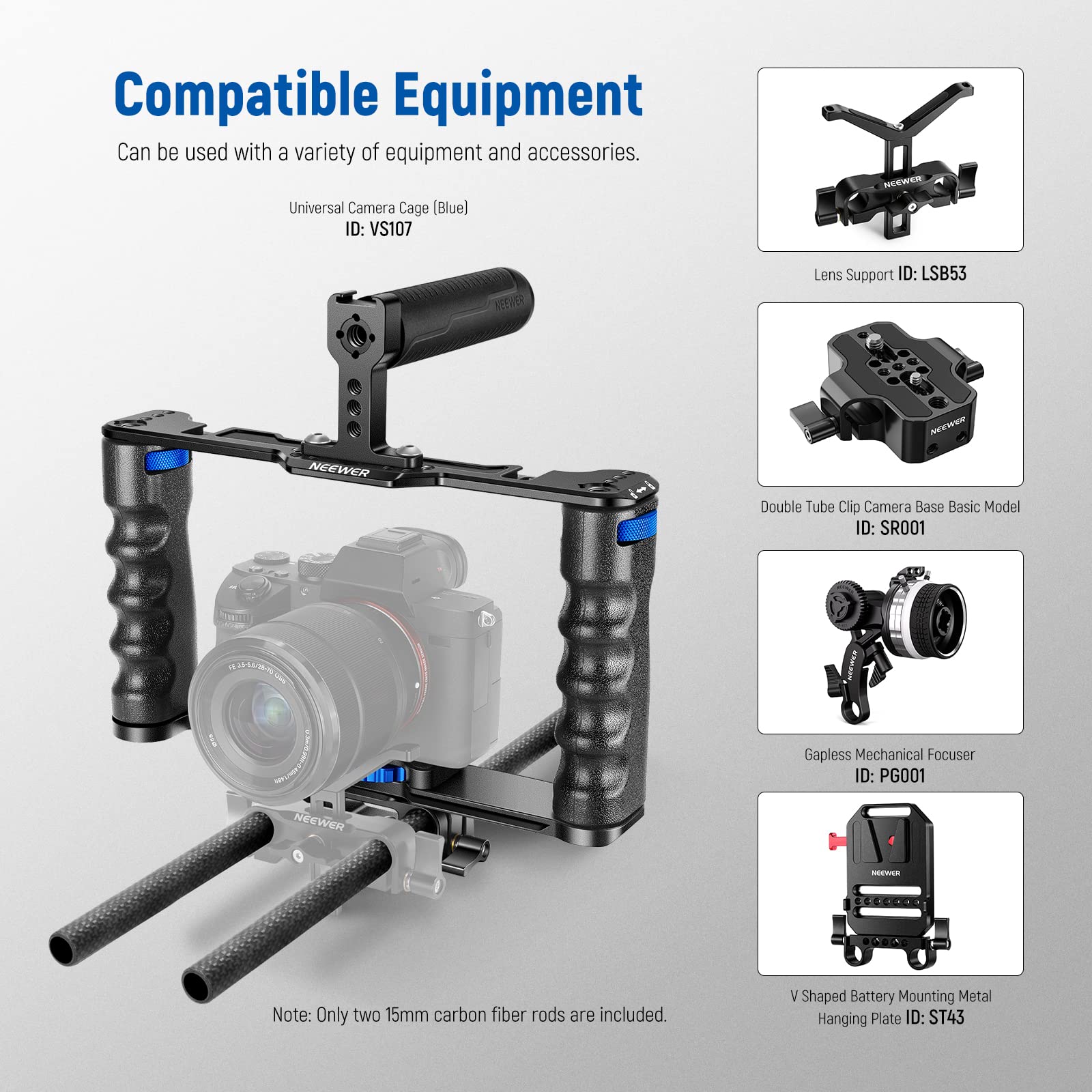 NEEWER 15mm Tiges d'extension en Fibre de Carbone 40cm Compatible avec SmallRig Compatible avec Tilta Système de Support d'épaule Rail,DSLR,Cage de stabilisation de caméra,Matte Box,Base Plate,SR002