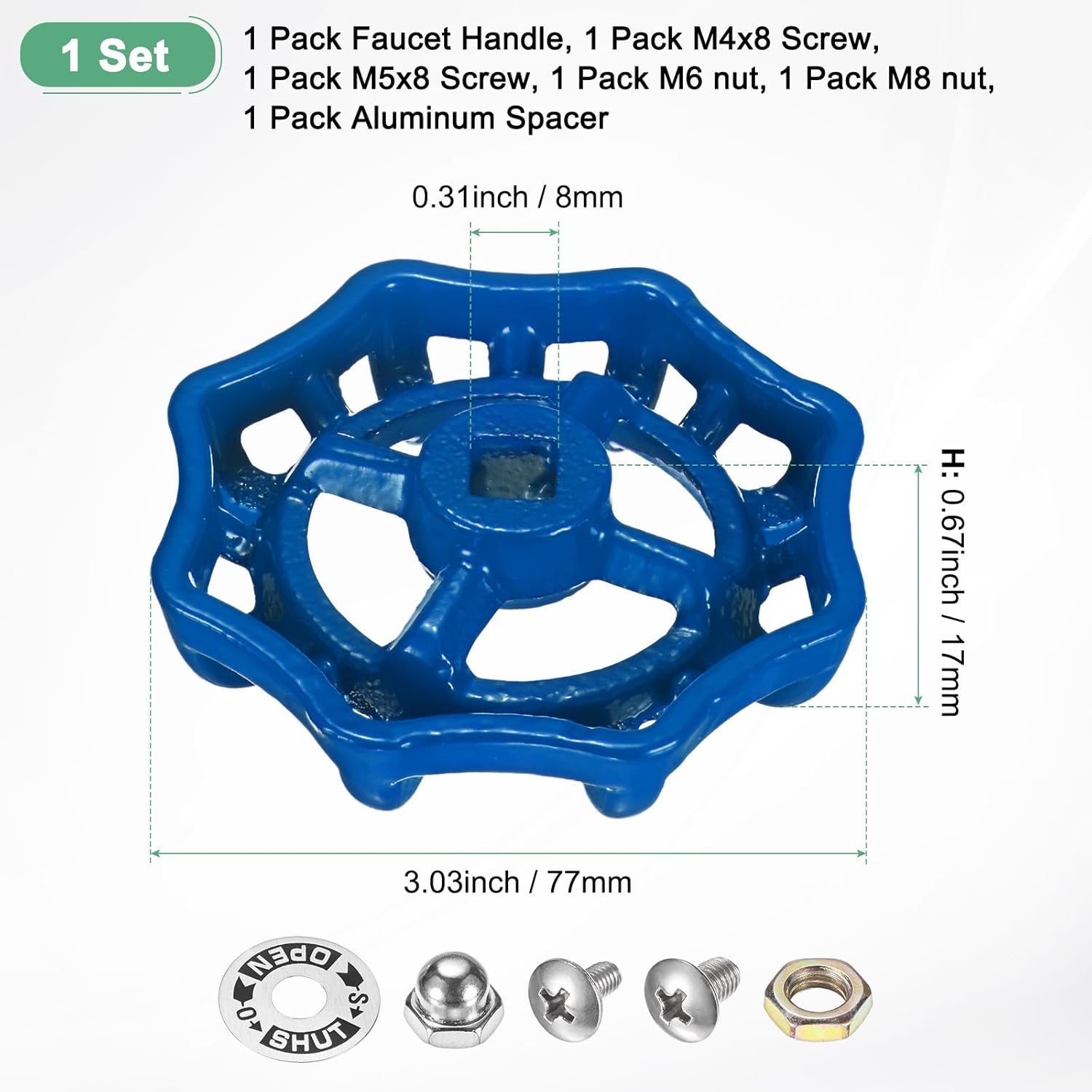 M METERXITY 1-Set Outside Faucet Handle, 8x8mm Paint Cast Iron Square Stem Hole Water Spigot Handle with Screws, Nuts & Aluminum Washer for Courtyard/Bathroom, Spigot Puller Replacement [Blue]