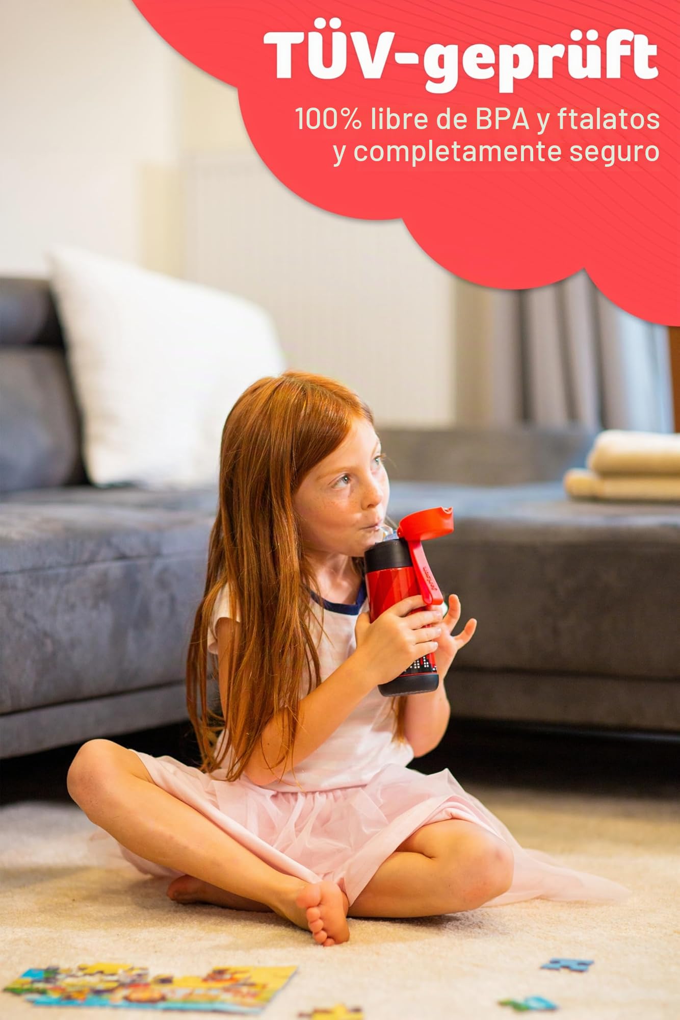 Jarlson® Botella Agua Niños & Niñas CHARLI [ACERO INOXIDABLE] - Garrafa Térmica Infantil Sin BPA - Water Bottle con Pajita - Botellas Inox a Prueba de Fugas - Para Escuela (350ml Superhéroe)