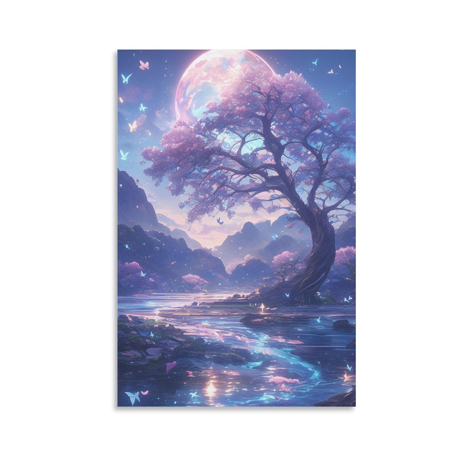 GAOYUCHUN Moon Is Shining Brightly Canvas for Home Decor Modern Bathroom Office Wall Decor Paintings Canvas Wall Art Ready to Hang 16x24inch(40x60cm)