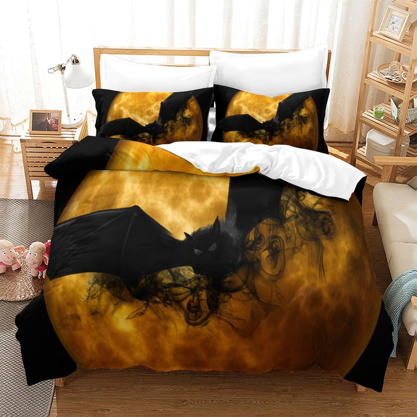 P1S9U7W5Y Mystic Shadow 3D Printed Bat Duvet Cover Set 3pcs Microfiber Bat Bedding Set Single