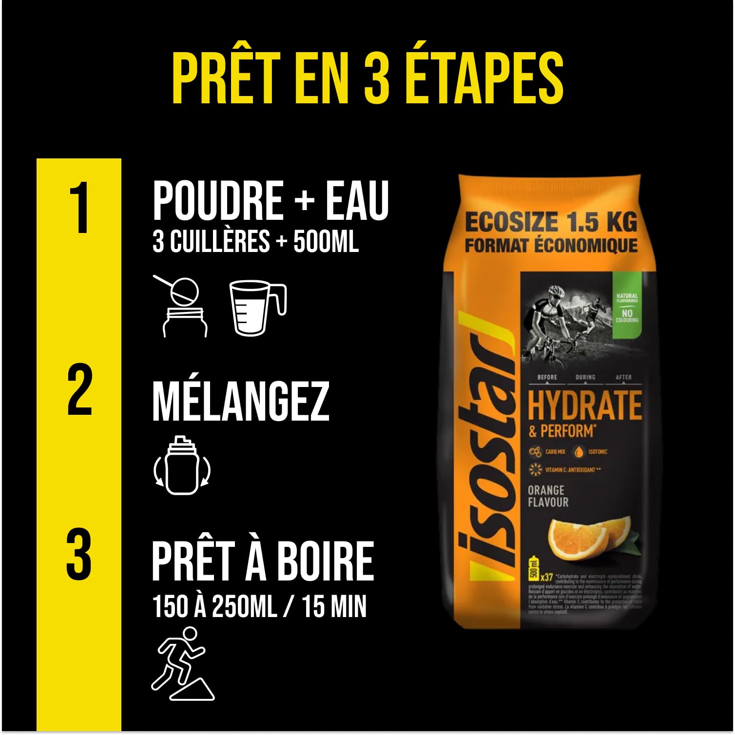 ISOSTAR – Hydrate & Perform Orange – Poudre Boisson Isotonique Sport – Boisson Énergétique Endurance avec Électrolytes, Vitamine C & B1 – Hydratation Running, Vélo & Trail – 1,5 kg