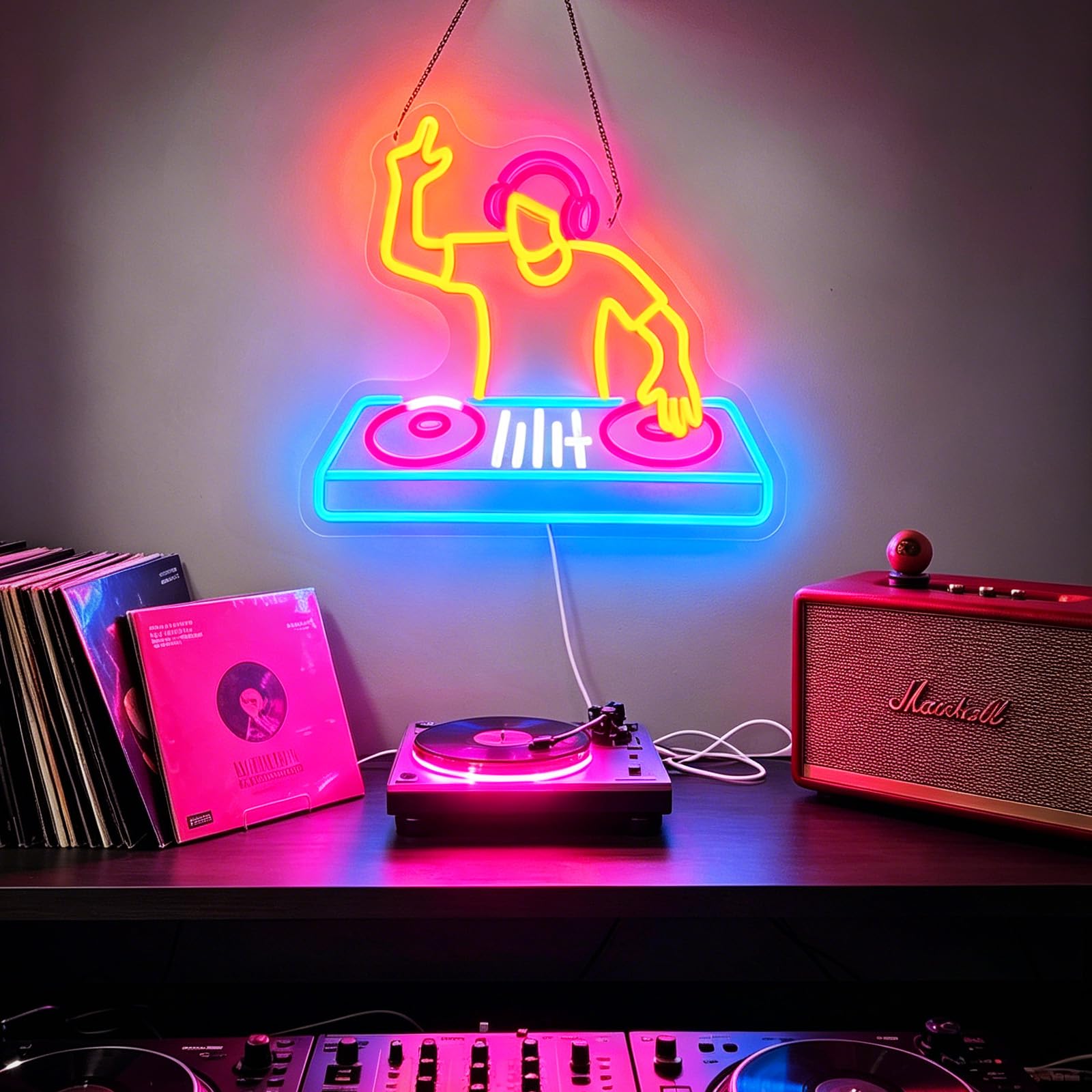 Insegna al neon per lettore DJ, decorazione da parete, dimmerabile, luce LED per cabina DJ, alimentata tramite USB, per studio, bar, club, regalo per gli amanti della musica DJ