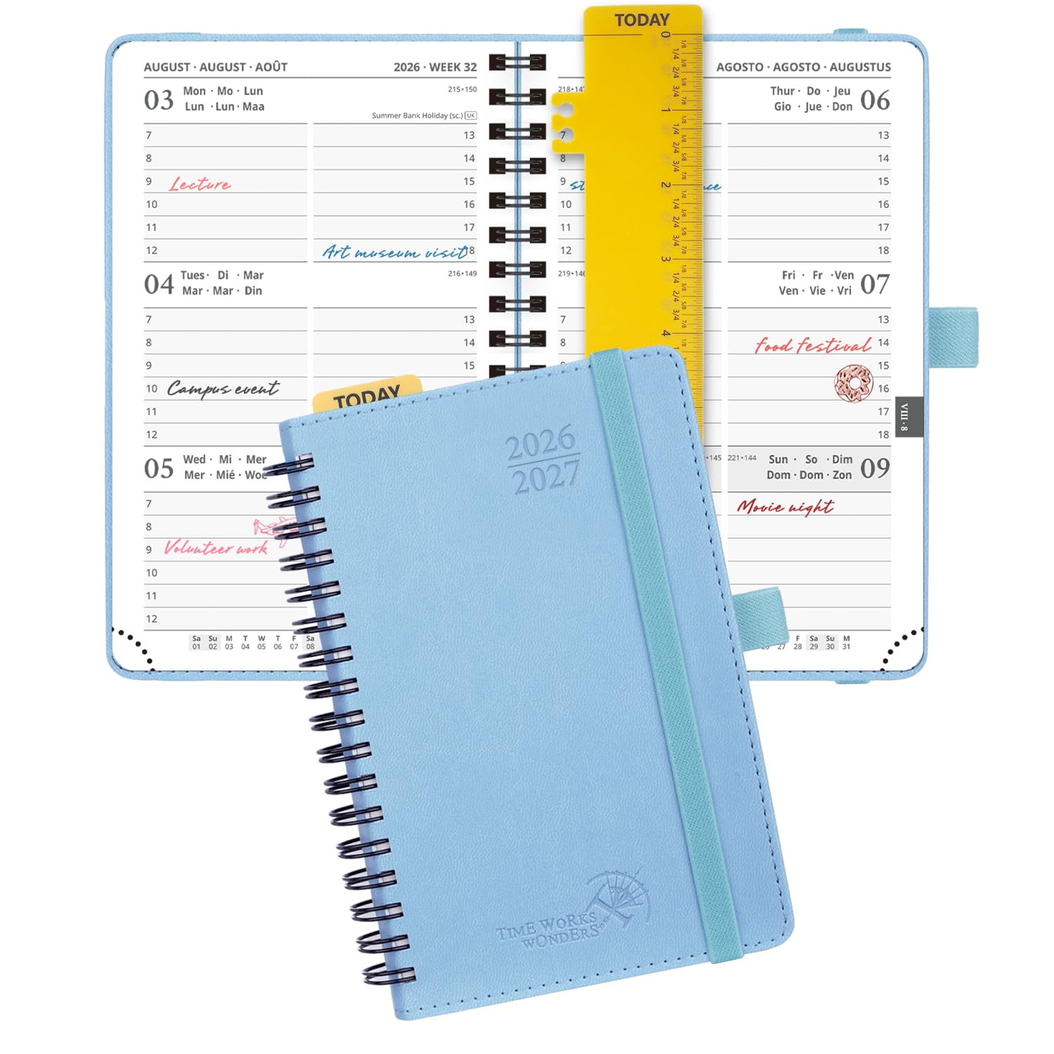 POPRUN Academic Pocket Diary 2026-2027 A6 (16x10.5 cm) Week to View Soft Cover Spiral 17 Months (Aug'26 - Dec'27) Small for Bag,Mid Year Weekly PU Leather Planner(Blue) โ image 1