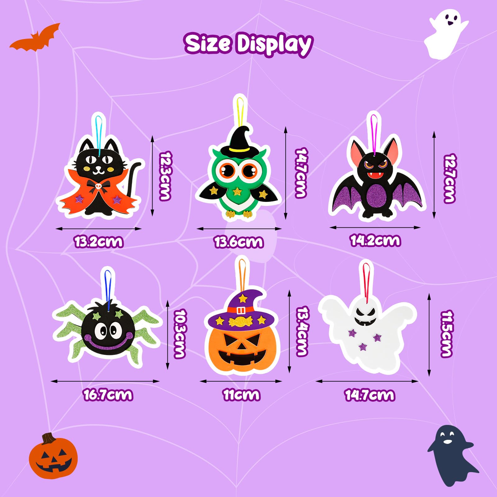 DKINY Set fai da te per Halloween, per bambini, fai da te, a pipistrello, zucca, ragno, gatti, gufo, fantasma, set creativi e fai da te, artigianato creativo con ciondolo in gomma espansa