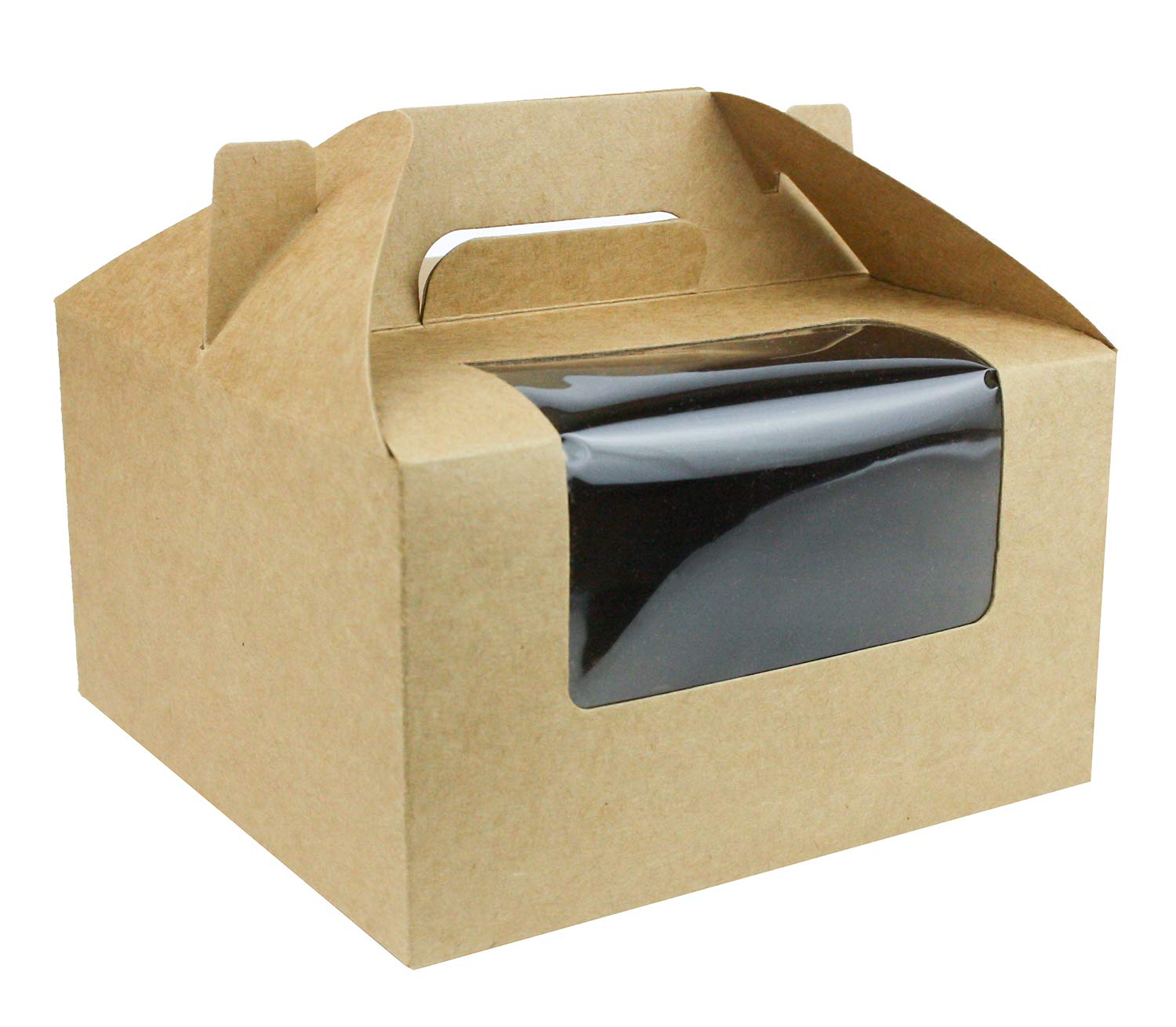 Emartbuy Brown Kraft Gift Boxes Bags with Clear Window & Handle – Size 2 (16 × 16 × 9 cm) – Recyclable Paper Packaging for Bakery, Gifts & Hampers – Pack of 24
