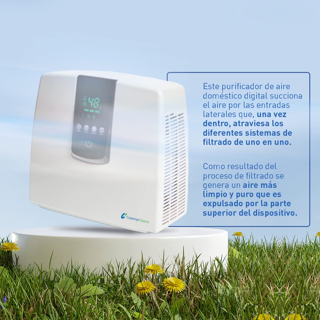 Ozono Hogar - Purificador de Aire Digital 5 en 1 - Ionizador - Filtro HEPA y Filtro de Carbón Activo - Ozonizador - Elimina olores de mascotas y tabaco - Alergias - Polen y ácaros