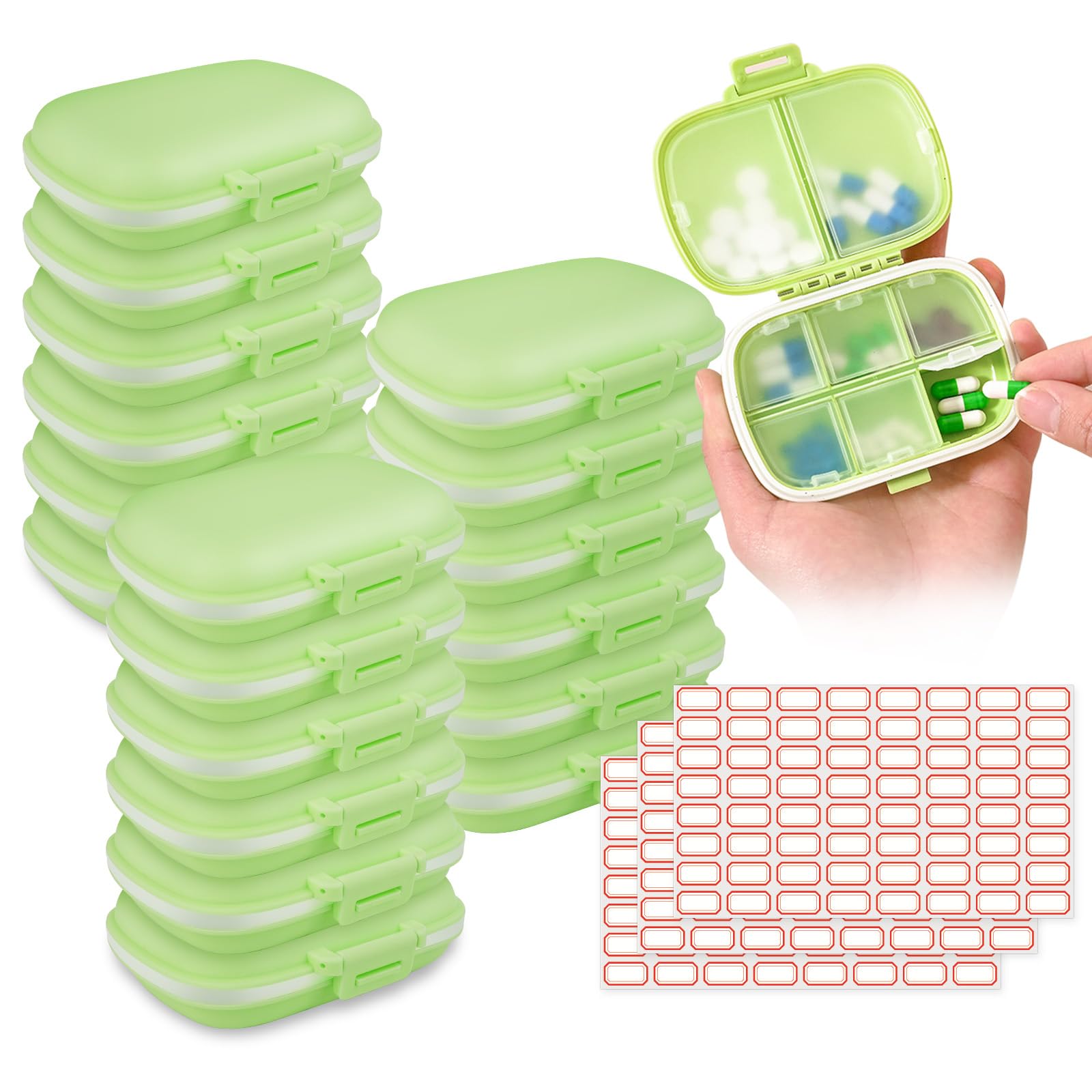 18 Pack Travel Pill Boxes Bulk Small Pill Case Portable Pill Organizer 8 Compartments Pill Box Dispenser Daily Vitamin Jewelry Organizer Travel Must