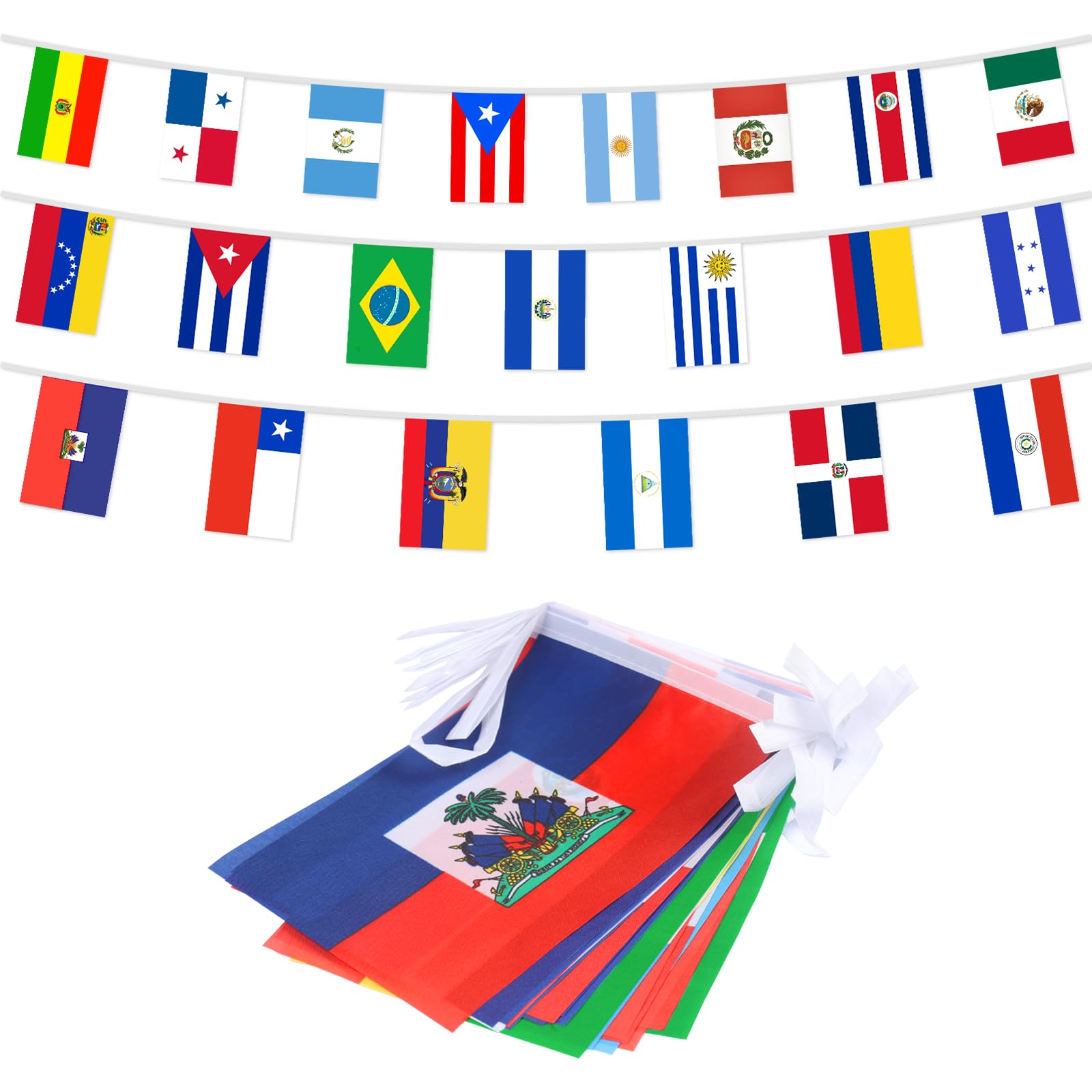 Latin America 21 Countries String Flag Pennant Banner, Small Mini Flags Bunting Banner, Latino Flag Banners for Heritage Hispanic Month, Decoration for School, Party, Classroom, 30 Feet 21 Flags