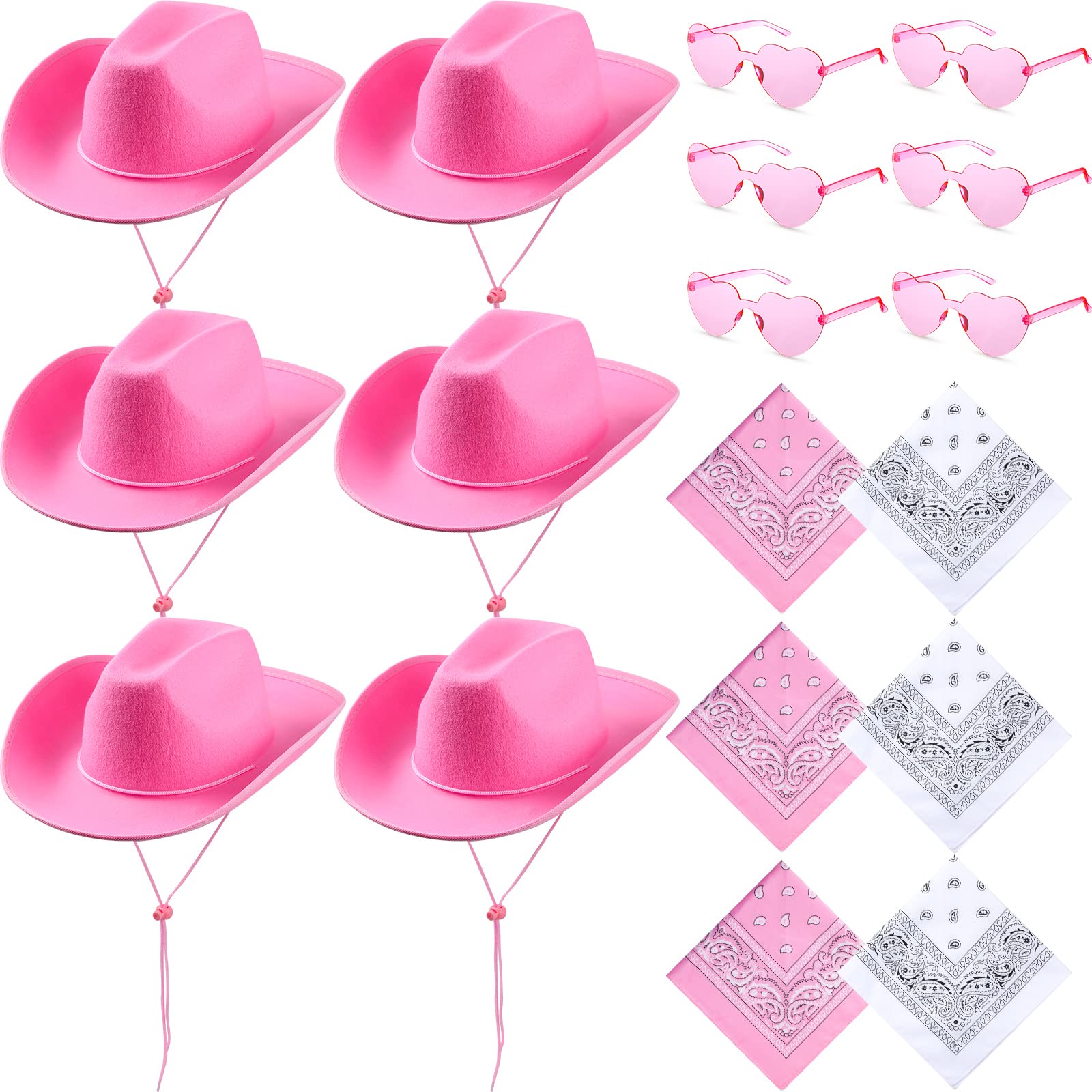 Coume 6 Sets Cowboy Hat Heart Sunglasses Paisley Bandanas