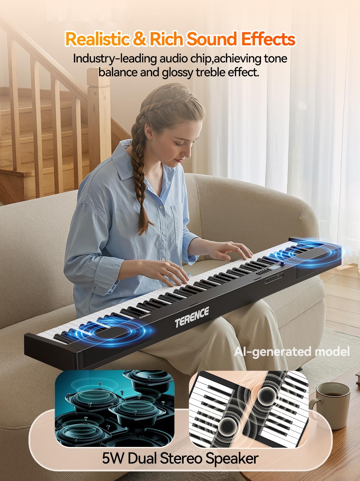 TERENCE V30 Folding Piano 88鍵盤 TERENCE V30 Portable Digital Piano 88 Key Weighted Keyboard Built