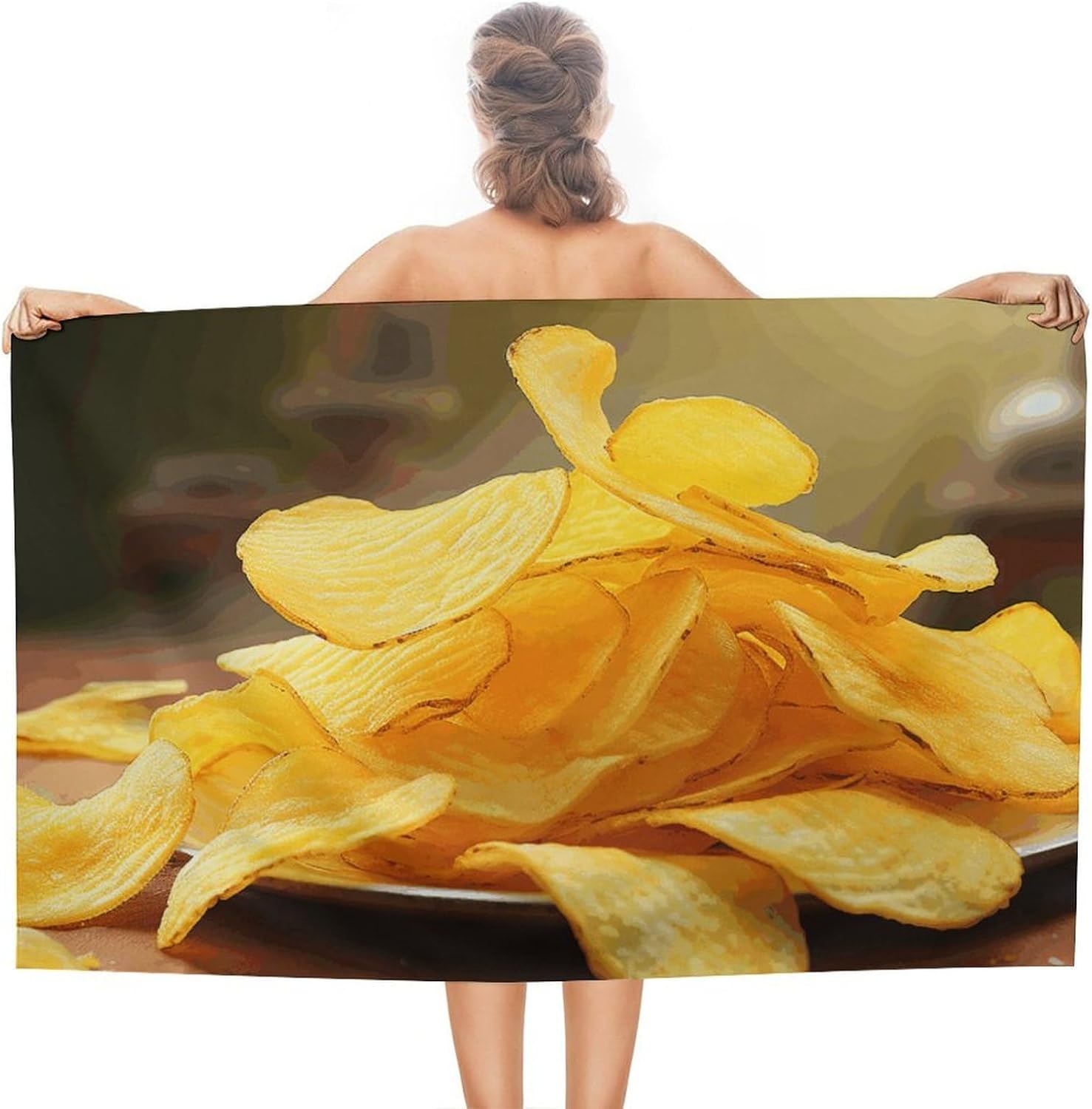 Potato Chips Beach Towel 31×51 Sandproof Pool Swim Towels Oversized Absorbent Microfiber Bath Towels Soft Beach Blanket Quick Dry Towel for Travel Camping Swimming Gym Yoga