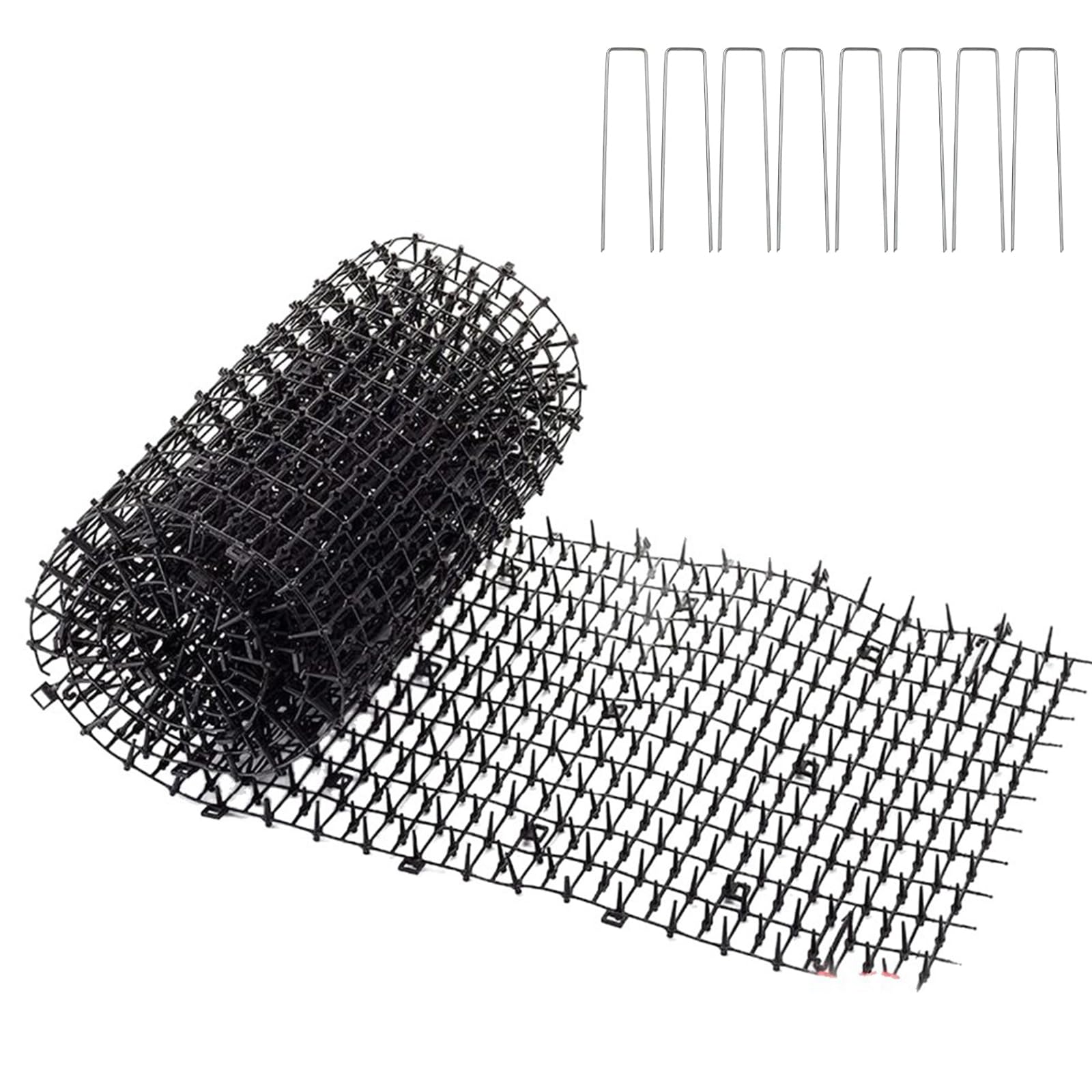 Anti Cat Spikes, 200x30cm Cat Deterrents for Gardens, Plastic Cats Scat Mat with Spikes Pet Deterrent Net with 8Pcs U-shaped Pegs for Garden Fence Dogs Cats Foxes