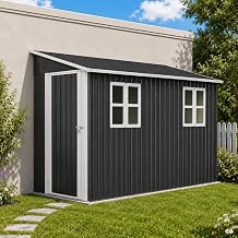 YOPTO 4x10 FT Lean to Shed W/Floor,Reversible Installation,Black