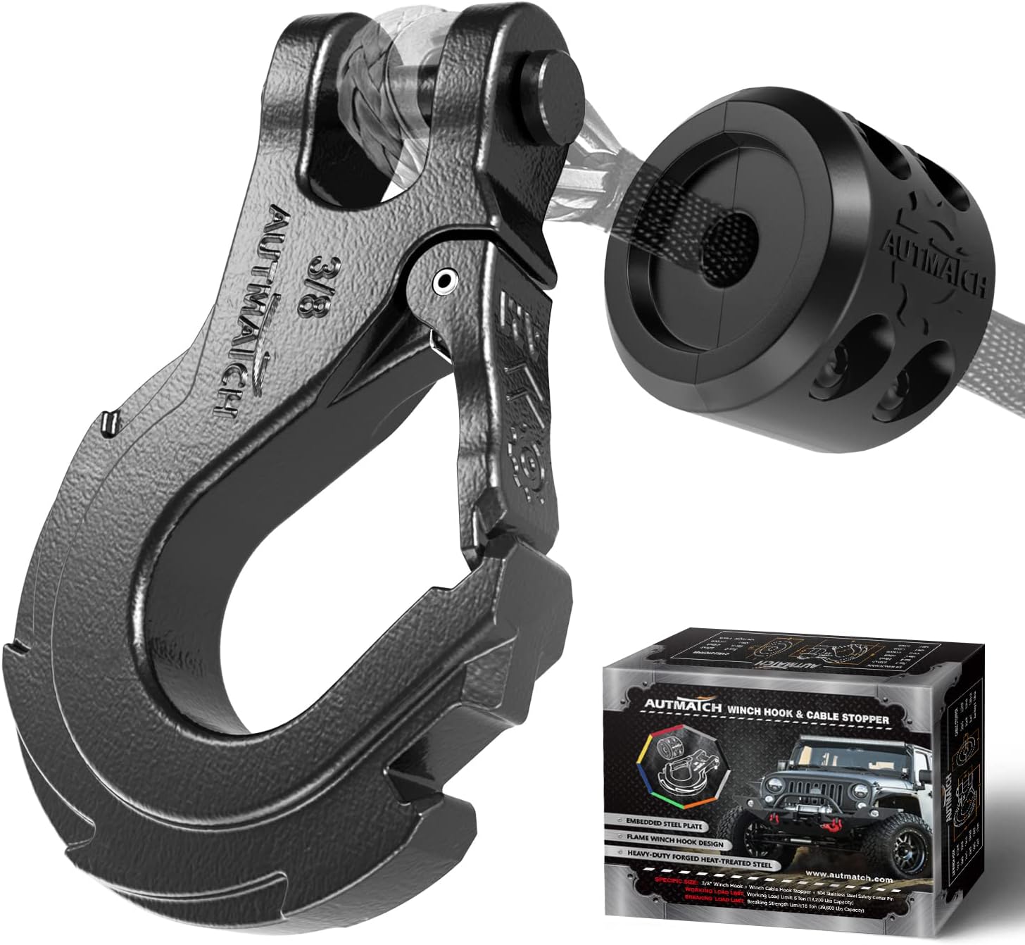 Winch Hook 3/8" Clevis Slip Hook with Safety Latch