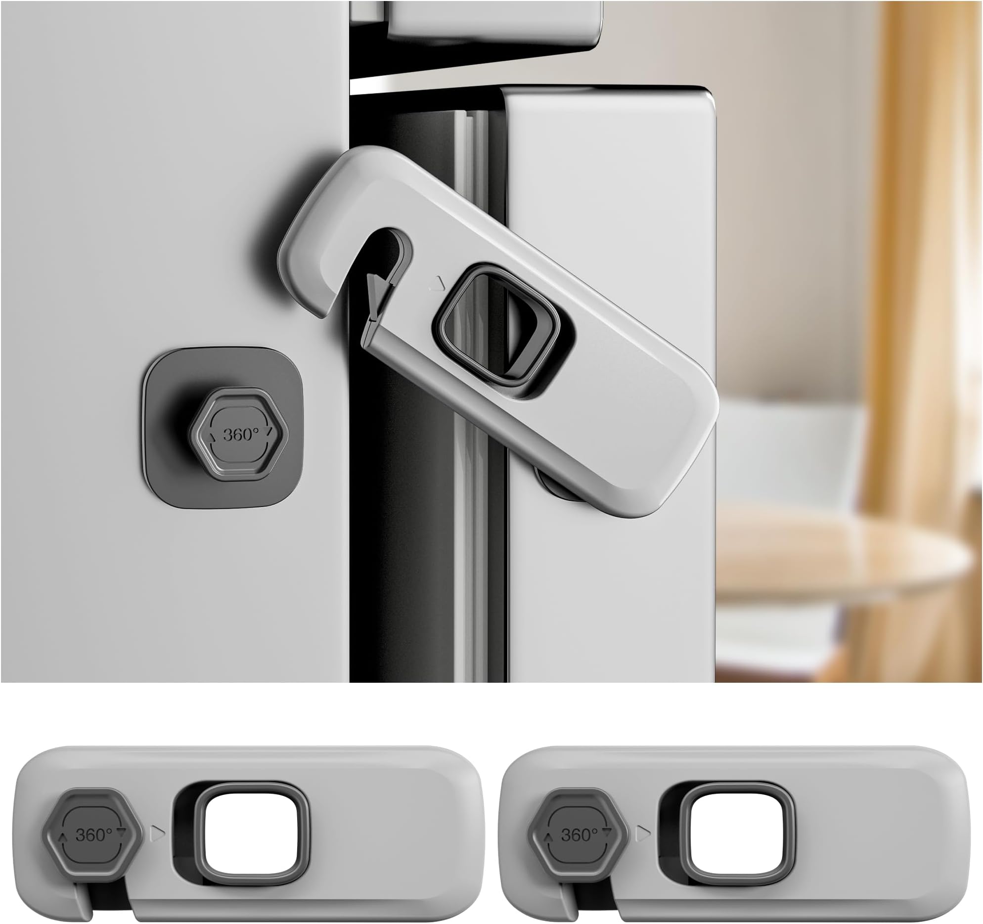 2 Pack Child Proof Refrigerator Locks, Fridge Locks for Kids Safety with Sticky 3M Adhesives Pads, Freezer Door Latches for Toddlers and Baby, Ideal for Upright Freezer, Ovens, Cabinets Door