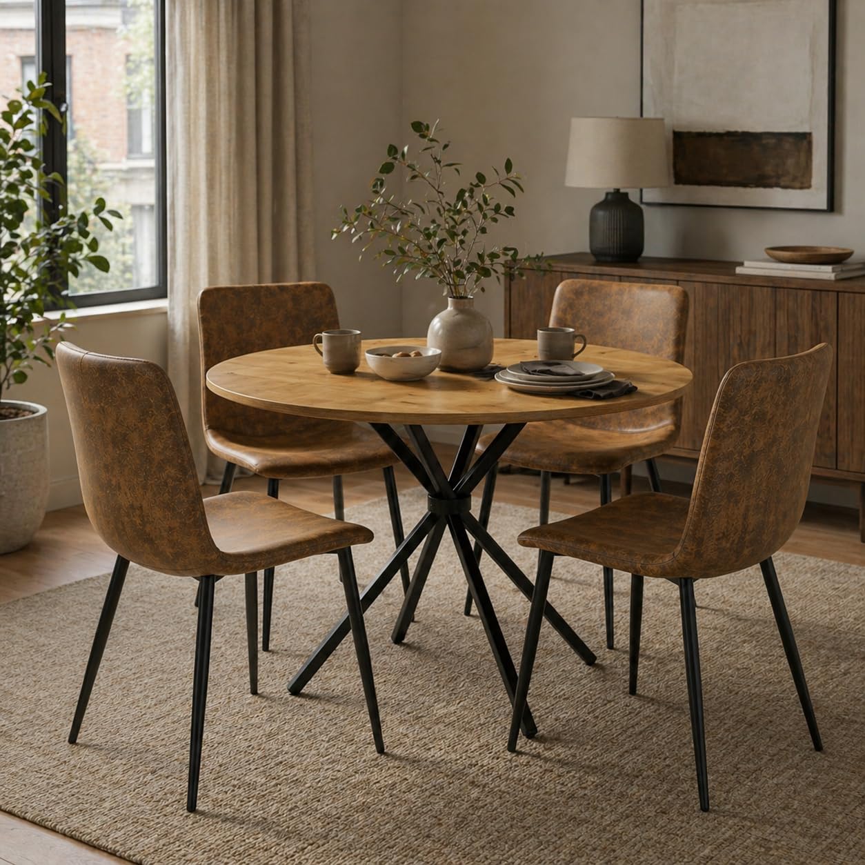 Lot de 8 chaises de salle à manger aspect daim marron, chaises de cuisine tapissées, design vintage, chaise de salle à manger, fauteuil, salon, pieds en métal, noir