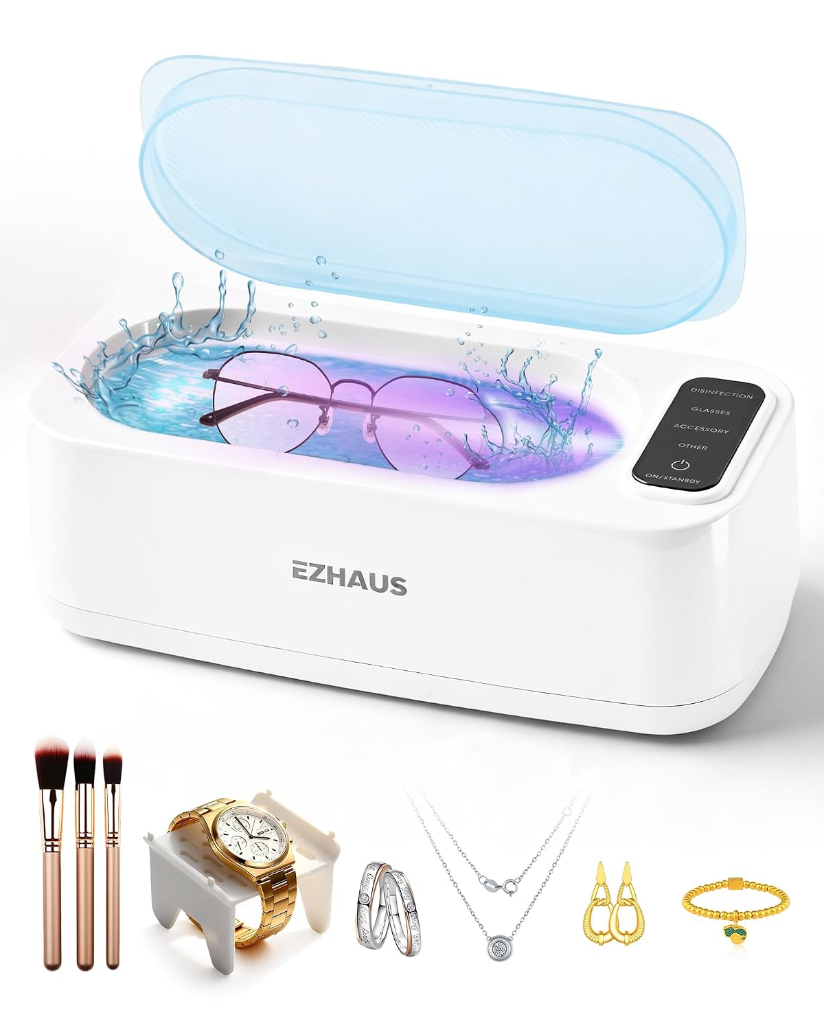 Ultrasonic Jewelry Cleaner, 48KHz Professional Ultrasonic Cleaner with Function Display, 30W Jewelry Cleaner Ultrasonic Machine for Necklaces, Eyeglasses, Dentures, etc (Includes Storage Bag)