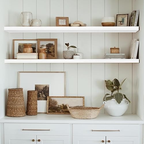 Vista 104 de QEEIG Estantes flotantes para pared de 23.6 pulgadas de largo, estante montado en la pared, baño, cocina, sala de estar, dormitorio, granja, B.