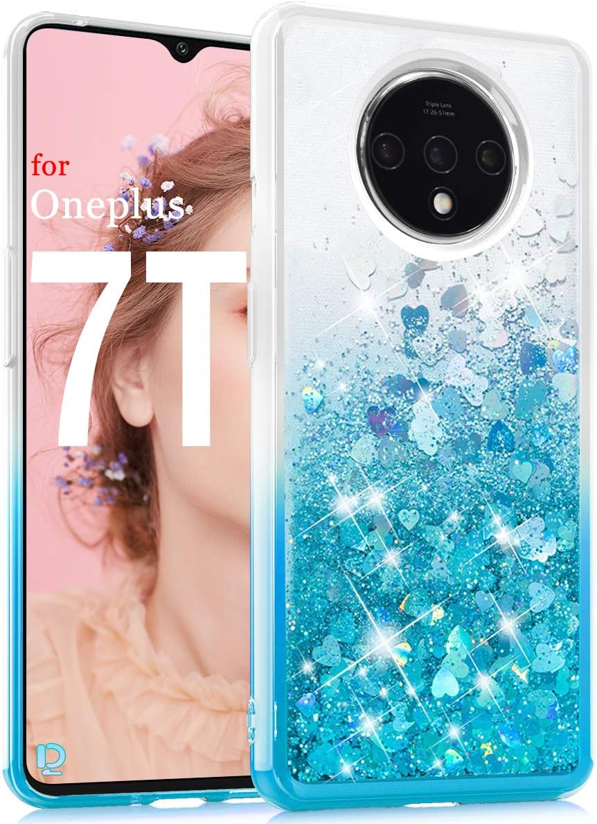 Dzxouui for OnePlus 7T Case,One Plus 7T / 1+7T Case,TPU Protective Cover for Girls and Women Flow Glitter Bling Sparkle Cute Phone Case for OnePlus 7T / 1+7T(Gradient Teal)